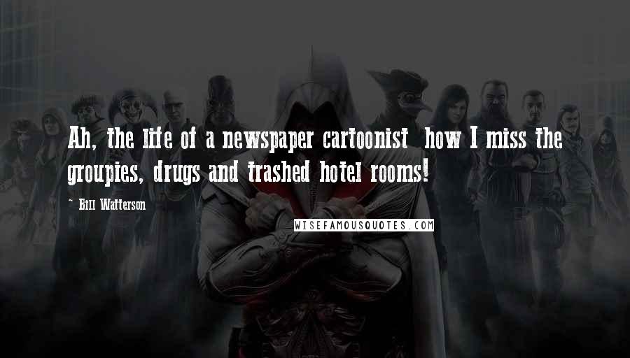 Bill Watterson Quotes: Ah, the life of a newspaper cartoonist how I miss the groupies, drugs and trashed hotel rooms!