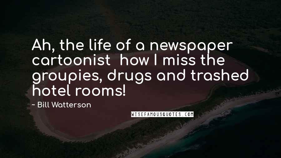 Bill Watterson Quotes: Ah, the life of a newspaper cartoonist  how I miss the groupies, drugs and trashed hotel rooms!