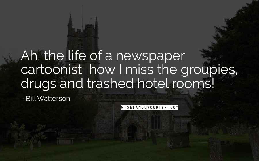 Bill Watterson Quotes: Ah, the life of a newspaper cartoonist  how I miss the groupies, drugs and trashed hotel rooms!