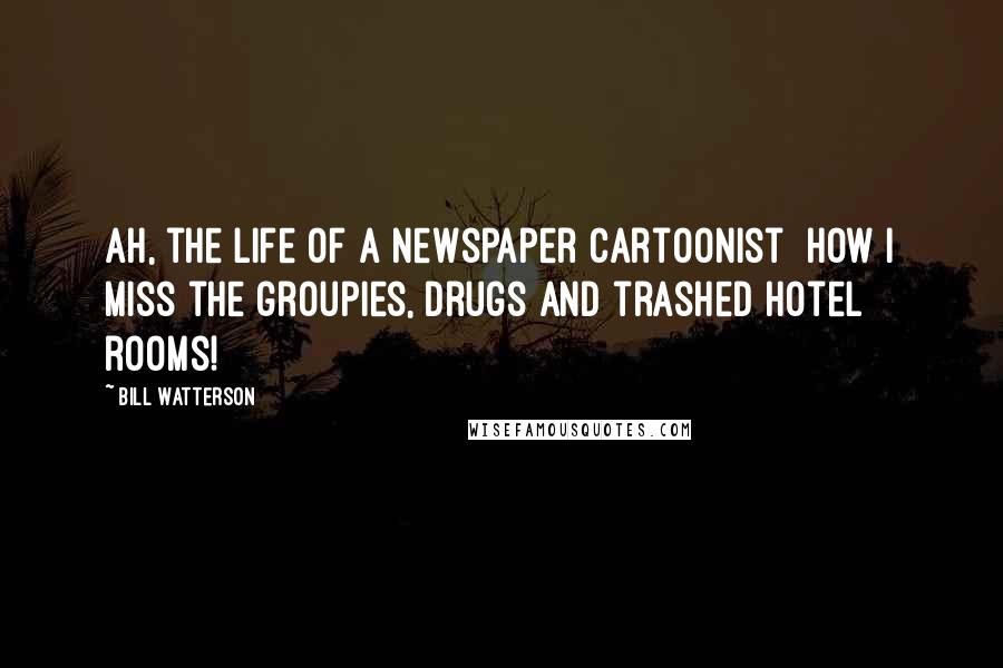 Bill Watterson Quotes: Ah, the life of a newspaper cartoonist how I miss the groupies, drugs and trashed hotel rooms!