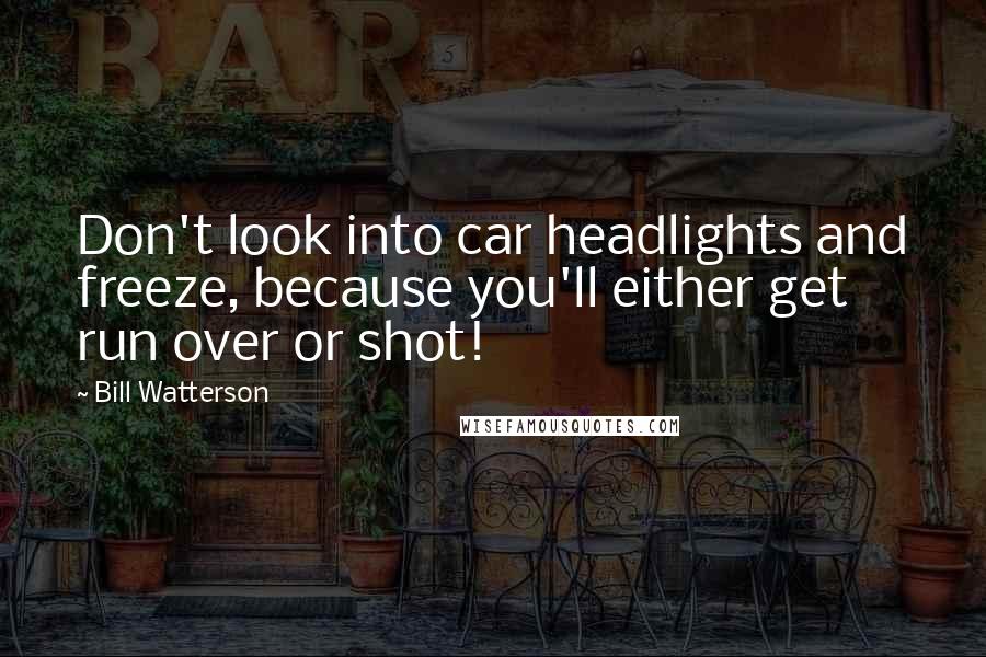 Bill Watterson Quotes: Don't look into car headlights and freeze, because you'll either get run over or shot!