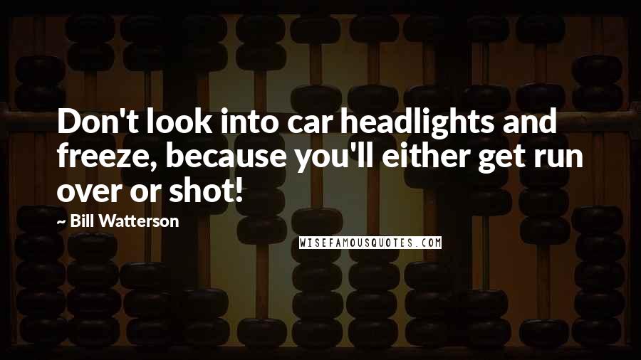 Bill Watterson Quotes: Don't look into car headlights and freeze, because you'll either get run over or shot!