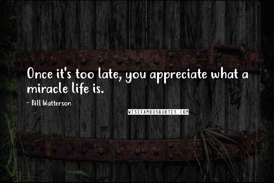 Bill Watterson Quotes: Once it's too late, you appreciate what a miracle life is.