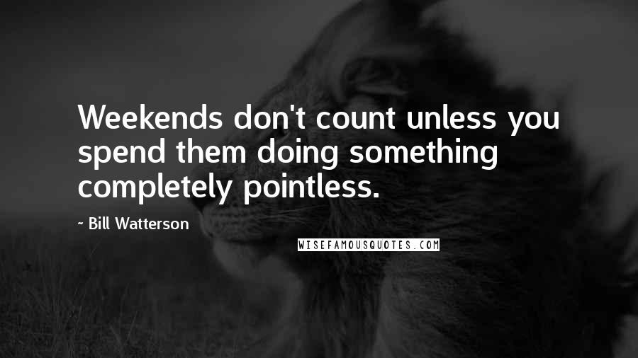 Bill Watterson Quotes: Weekends don't count unless you spend them doing something completely pointless.