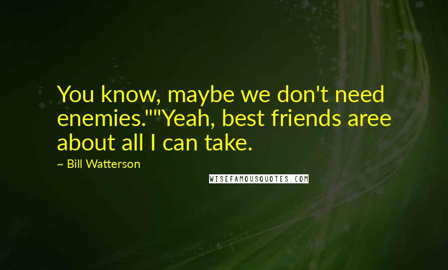 Bill Watterson Quotes: You know, maybe we don't need enemies.""Yeah, best friends aree about all I can take.