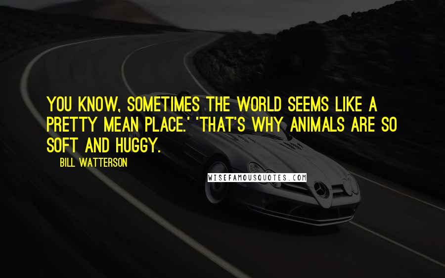 Bill Watterson Quotes: You know, sometimes the world seems like a pretty mean place.' 'That's why animals are so soft and huggy.