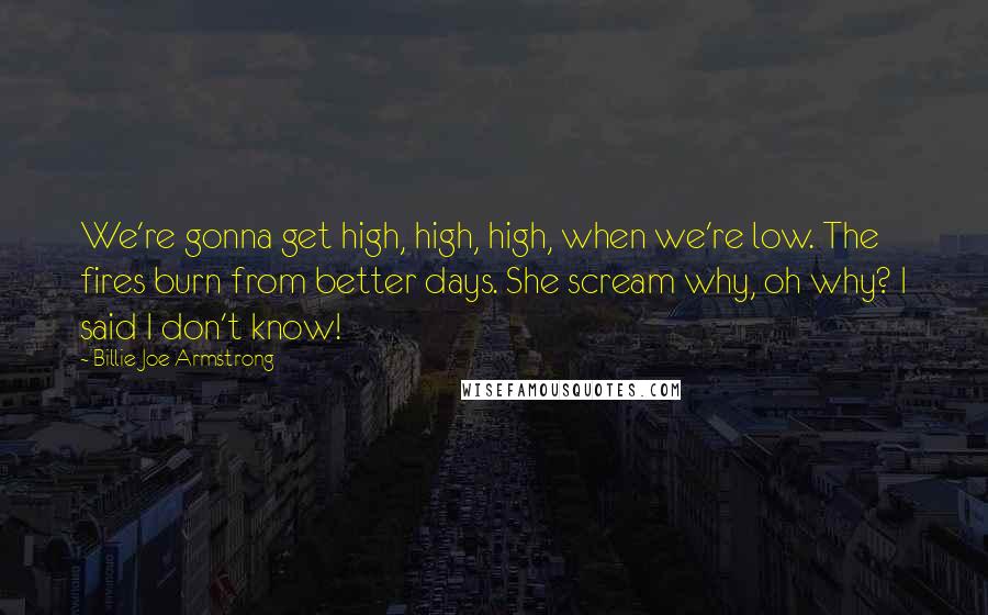 Billie Joe Armstrong Quotes: We're gonna get high, high, high, when we're low. The fires burn from better days. She scream why, oh why? I said I don't know!