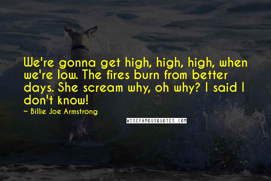 Billie Joe Armstrong Quotes: We're gonna get high, high, high, when we're low. The fires burn from better days. She scream why, oh why? I said I don't know!