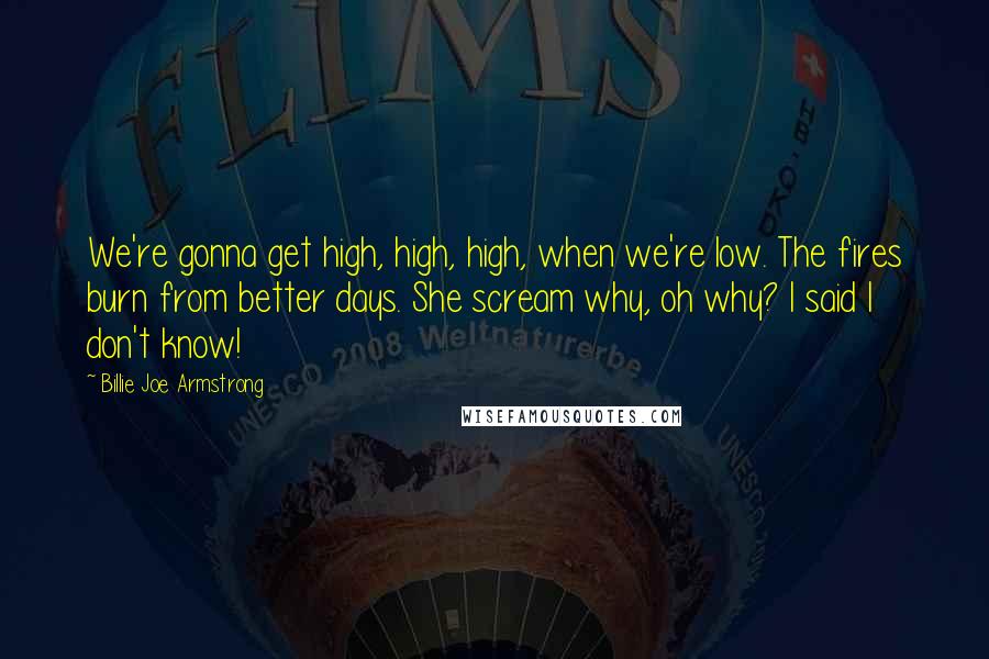 Billie Joe Armstrong Quotes: We're gonna get high, high, high, when we're low. The fires burn from better days. She scream why, oh why? I said I don't know!