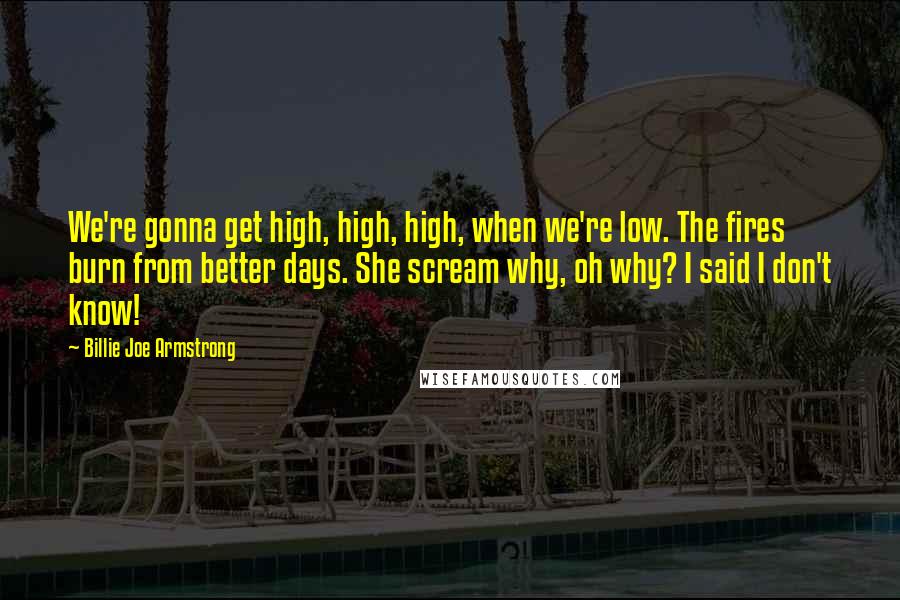 Billie Joe Armstrong Quotes: We're gonna get high, high, high, when we're low. The fires burn from better days. She scream why, oh why? I said I don't know!