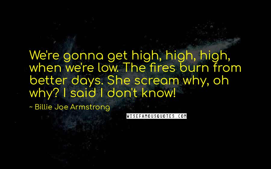 Billie Joe Armstrong Quotes: We're gonna get high, high, high, when we're low. The fires burn from better days. She scream why, oh why? I said I don't know!