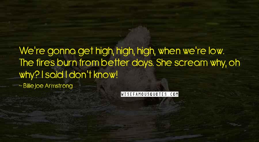 Billie Joe Armstrong Quotes: We're gonna get high, high, high, when we're low. The fires burn from better days. She scream why, oh why? I said I don't know!