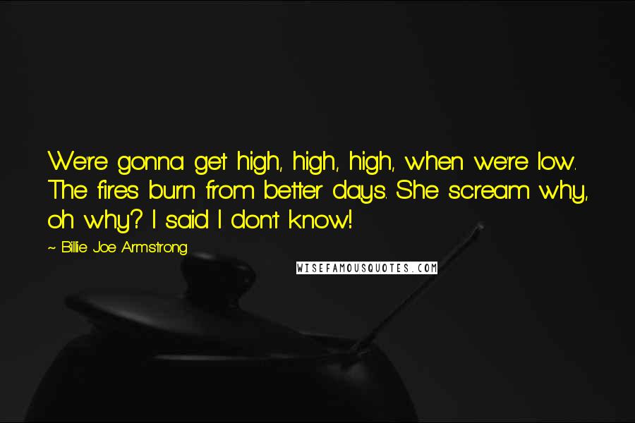 Billie Joe Armstrong Quotes: We're gonna get high, high, high, when we're low. The fires burn from better days. She scream why, oh why? I said I don't know!