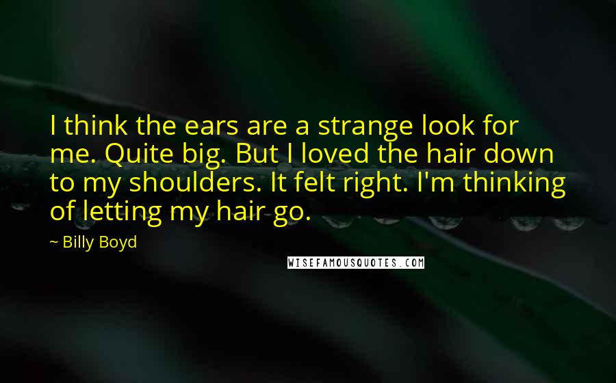 Billy Boyd Quotes: I think the ears are a strange look for me. Quite big. But I loved the hair down to my shoulders. It felt right. I'm thinking of letting my hair go.