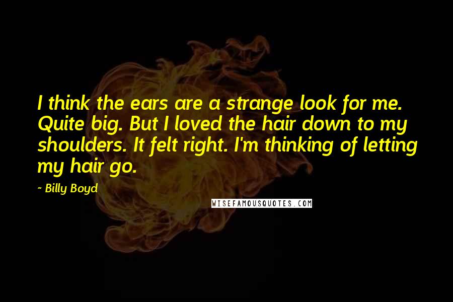 Billy Boyd Quotes: I think the ears are a strange look for me. Quite big. But I loved the hair down to my shoulders. It felt right. I'm thinking of letting my hair go.