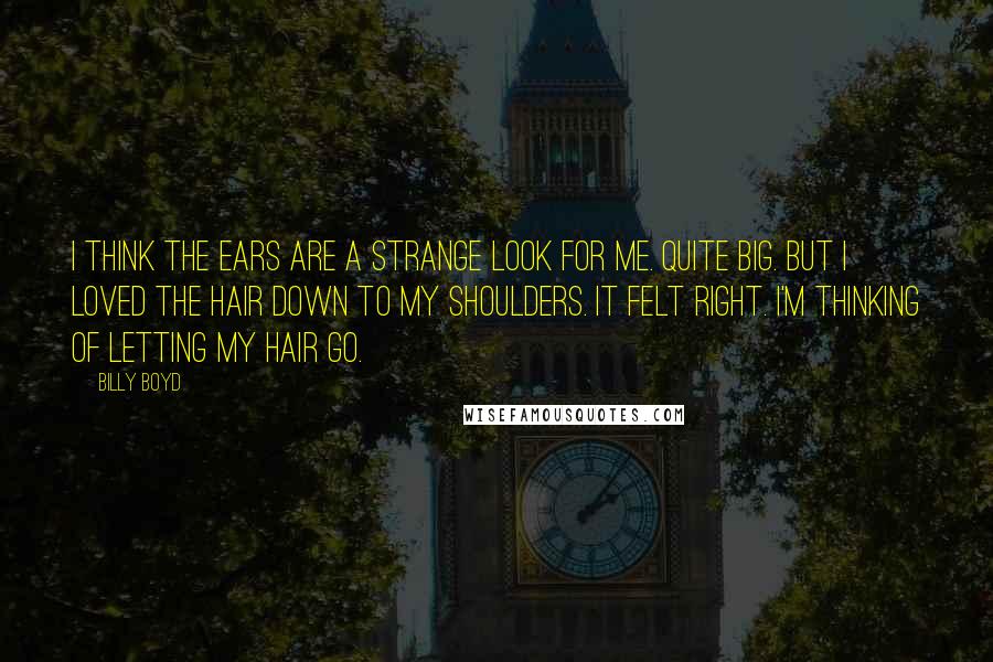 Billy Boyd Quotes: I think the ears are a strange look for me. Quite big. But I loved the hair down to my shoulders. It felt right. I'm thinking of letting my hair go.