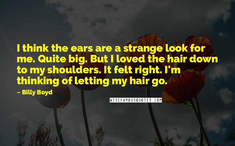 Billy Boyd Quotes: I think the ears are a strange look for me. Quite big. But I loved the hair down to my shoulders. It felt right. I'm thinking of letting my hair go.