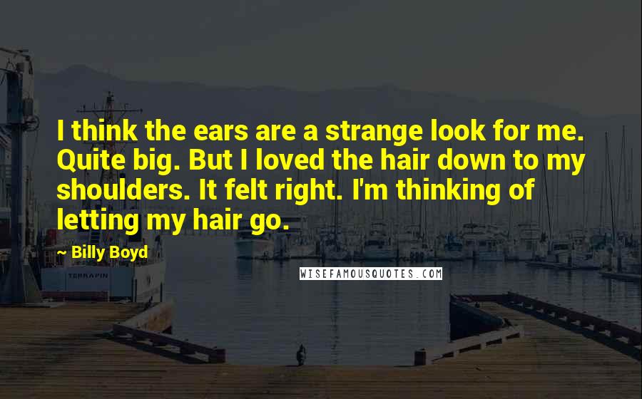 Billy Boyd Quotes: I think the ears are a strange look for me. Quite big. But I loved the hair down to my shoulders. It felt right. I'm thinking of letting my hair go.