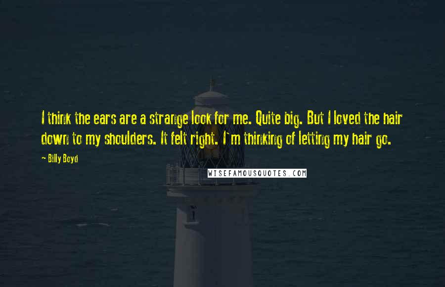 Billy Boyd Quotes: I think the ears are a strange look for me. Quite big. But I loved the hair down to my shoulders. It felt right. I'm thinking of letting my hair go.
