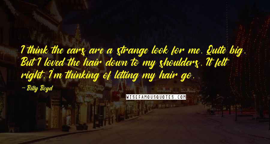 Billy Boyd Quotes: I think the ears are a strange look for me. Quite big. But I loved the hair down to my shoulders. It felt right. I'm thinking of letting my hair go.