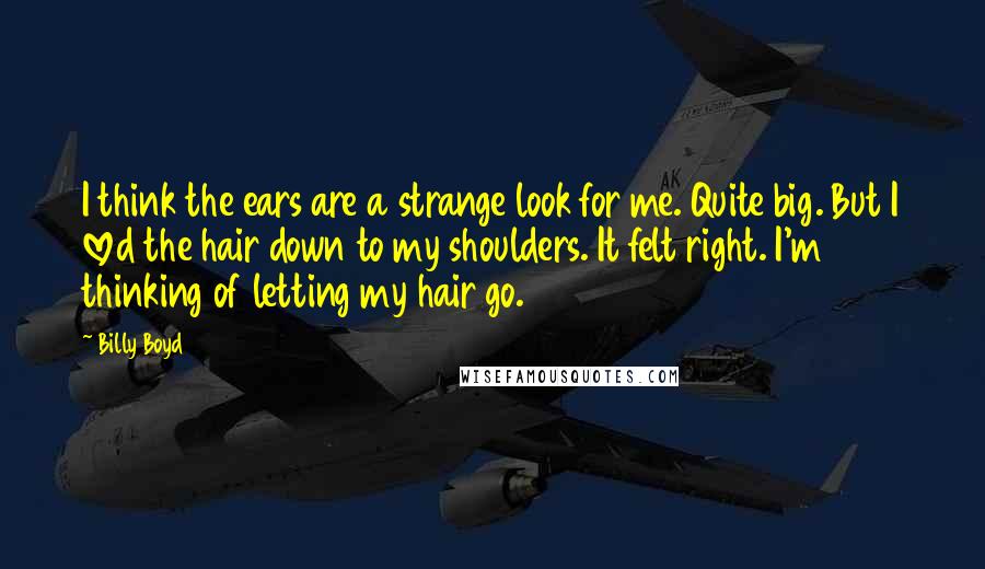 Billy Boyd Quotes: I think the ears are a strange look for me. Quite big. But I loved the hair down to my shoulders. It felt right. I'm thinking of letting my hair go.