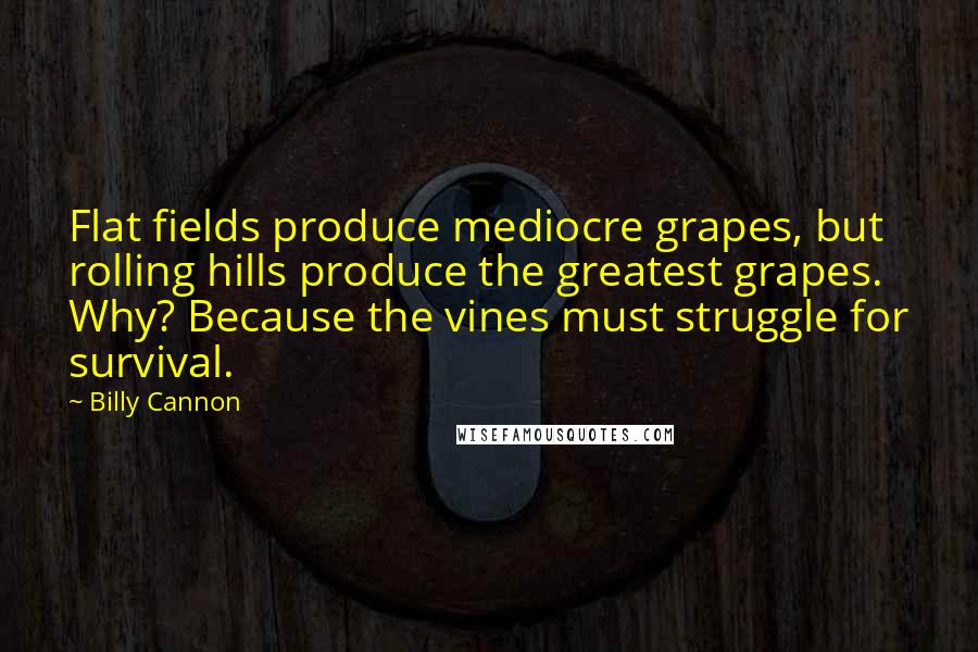 Billy Cannon Quotes: Flat fields produce mediocre grapes, but rolling hills produce the greatest grapes. Why? Because the vines must struggle for survival.