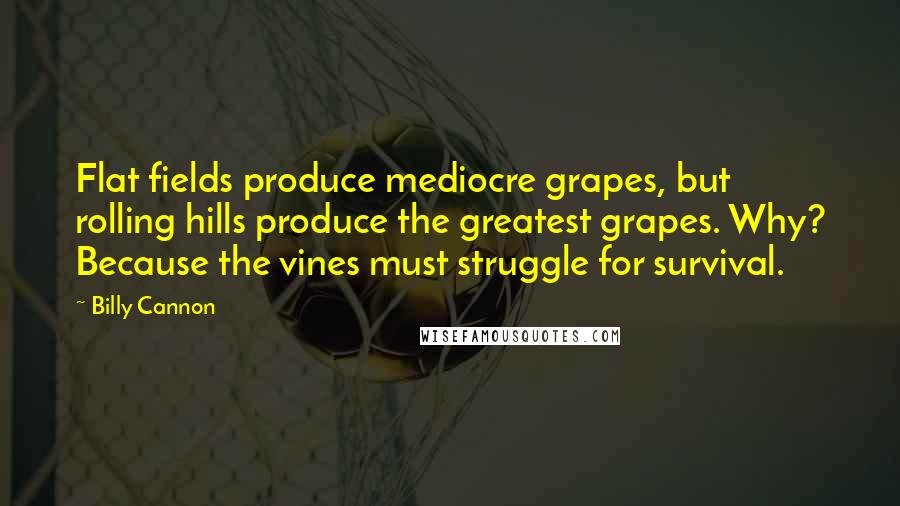 Billy Cannon Quotes: Flat fields produce mediocre grapes, but rolling hills produce the greatest grapes. Why? Because the vines must struggle for survival.