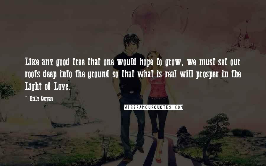 Billy Corgan Quotes: Like any good tree that one would hope to grow, we must set our roots deep into the ground so that what is real will prosper in the Light of Love.