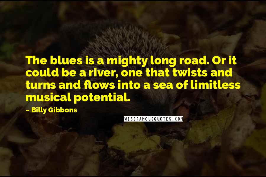 Billy Gibbons Quotes: The blues is a mighty long road. Or it could be a river, one that twists and turns and flows into a sea of limitless musical potential.