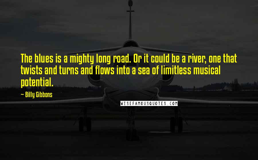 Billy Gibbons Quotes: The blues is a mighty long road. Or it could be a river, one that twists and turns and flows into a sea of limitless musical potential.