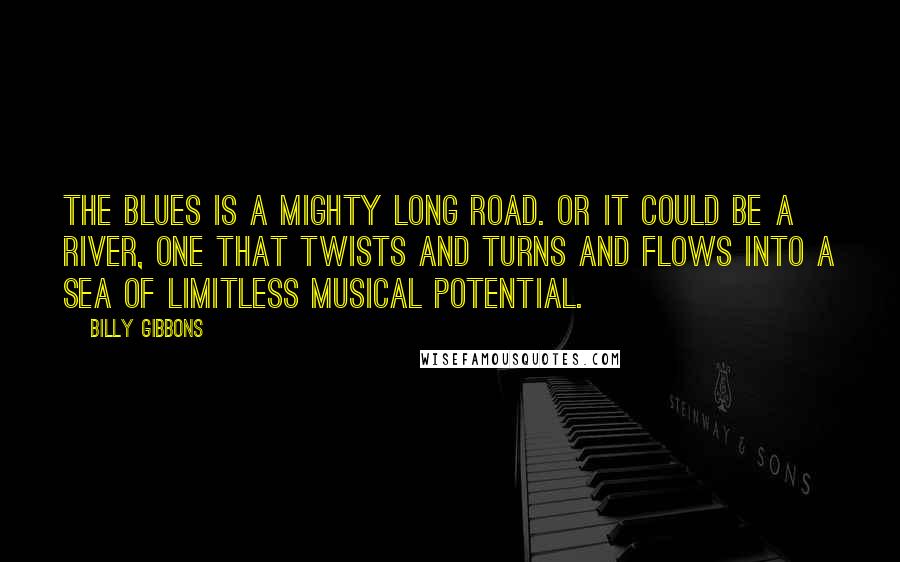 Billy Gibbons Quotes: The blues is a mighty long road. Or it could be a river, one that twists and turns and flows into a sea of limitless musical potential.