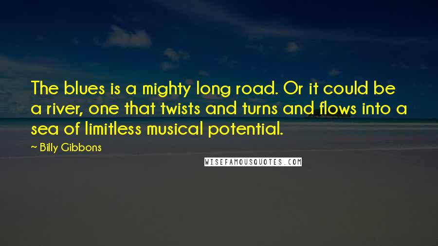 Billy Gibbons Quotes: The blues is a mighty long road. Or it could be a river, one that twists and turns and flows into a sea of limitless musical potential.