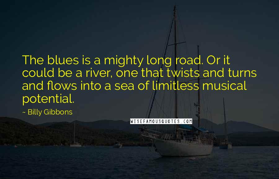 Billy Gibbons Quotes: The blues is a mighty long road. Or it could be a river, one that twists and turns and flows into a sea of limitless musical potential.