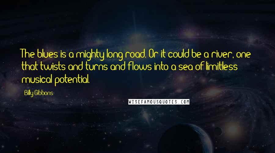 Billy Gibbons Quotes: The blues is a mighty long road. Or it could be a river, one that twists and turns and flows into a sea of limitless musical potential.