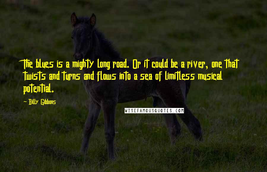 Billy Gibbons Quotes: The blues is a mighty long road. Or it could be a river, one that twists and turns and flows into a sea of limitless musical potential.