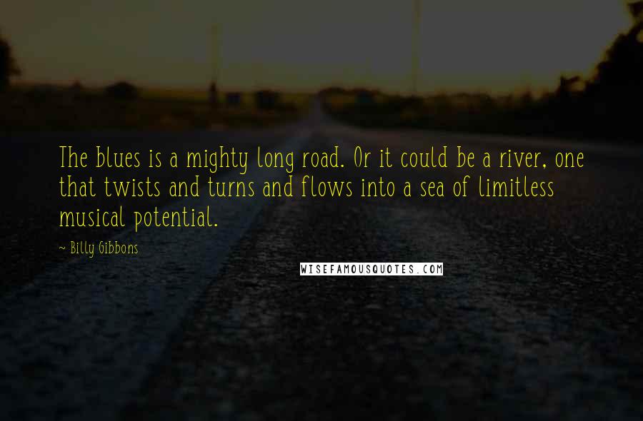 Billy Gibbons Quotes: The blues is a mighty long road. Or it could be a river, one that twists and turns and flows into a sea of limitless musical potential.