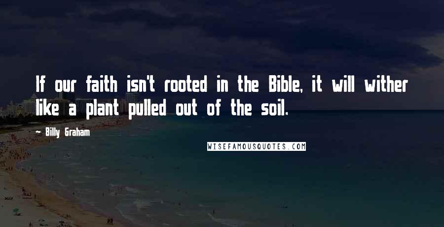 Billy Graham Quotes: If our faith isn't rooted in the Bible, it will wither like a plant pulled out of the soil.