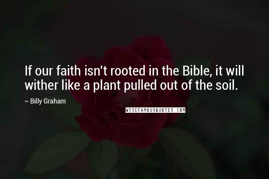 Billy Graham Quotes: If our faith isn't rooted in the Bible, it will wither like a plant pulled out of the soil.