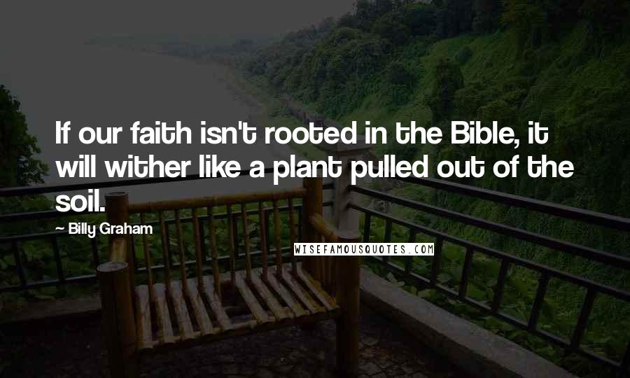 Billy Graham Quotes: If our faith isn't rooted in the Bible, it will wither like a plant pulled out of the soil.