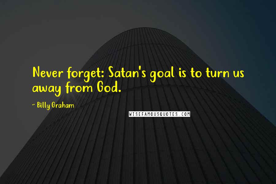 Billy Graham Quotes: Never forget: Satan's goal is to turn us away from God.