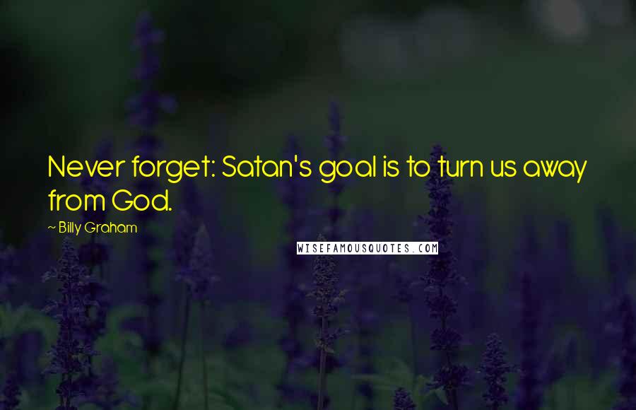 Billy Graham Quotes: Never forget: Satan's goal is to turn us away from God.