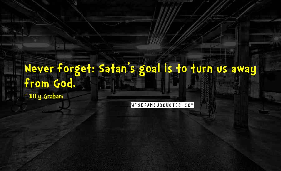 Billy Graham Quotes: Never forget: Satan's goal is to turn us away from God.