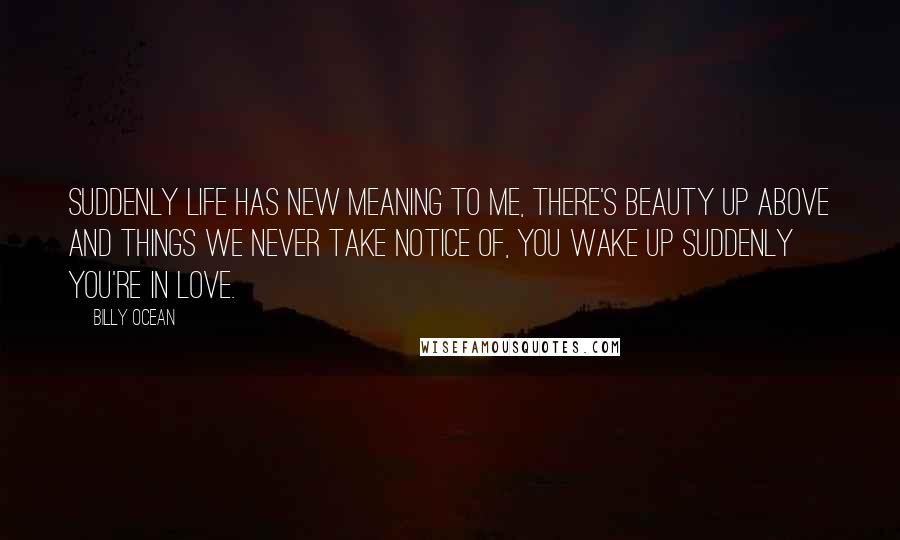 Billy Ocean Quotes: Suddenly life has new meaning to me, there's beauty up above and things we never take notice of, you wake up suddenly you're in love.