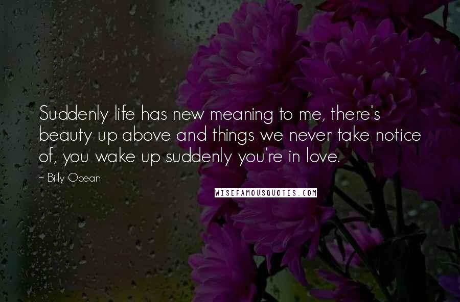 Billy Ocean Quotes: Suddenly life has new meaning to me, there's beauty up above and things we never take notice of, you wake up suddenly you're in love.