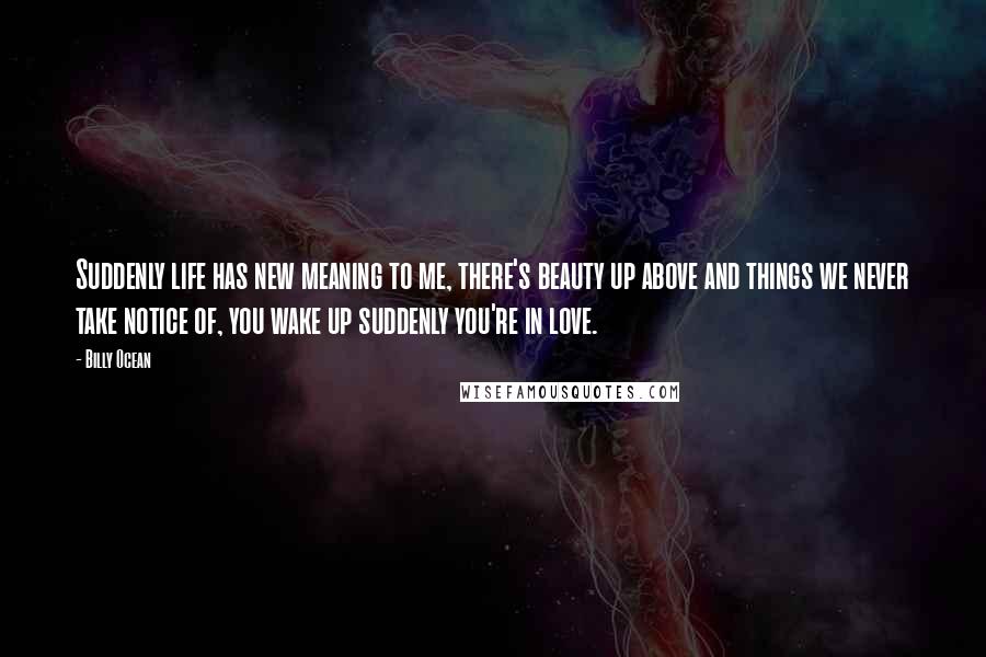 Billy Ocean Quotes: Suddenly life has new meaning to me, there's beauty up above and things we never take notice of, you wake up suddenly you're in love.