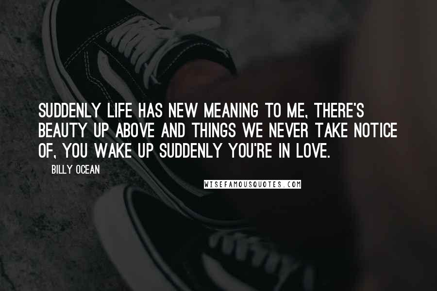 Billy Ocean Quotes: Suddenly life has new meaning to me, there's beauty up above and things we never take notice of, you wake up suddenly you're in love.