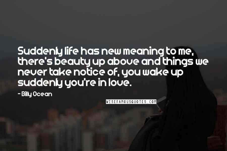 Billy Ocean Quotes: Suddenly life has new meaning to me, there's beauty up above and things we never take notice of, you wake up suddenly you're in love.