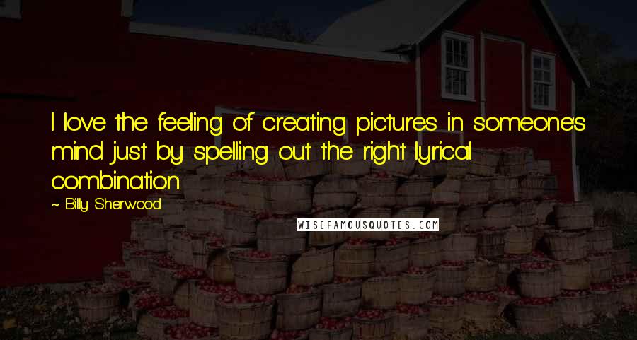 Billy Sherwood Quotes: I love the feeling of creating pictures in someone's mind just by spelling out the right lyrical combination.