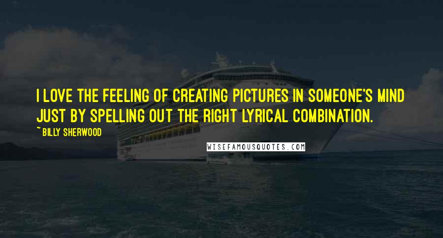 Billy Sherwood Quotes: I love the feeling of creating pictures in someone's mind just by spelling out the right lyrical combination.
