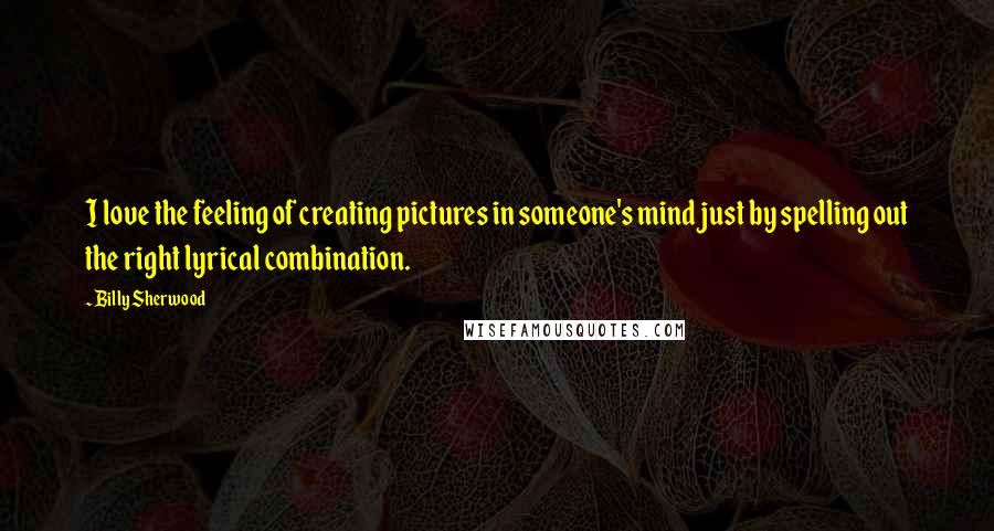 Billy Sherwood Quotes: I love the feeling of creating pictures in someone's mind just by spelling out the right lyrical combination.